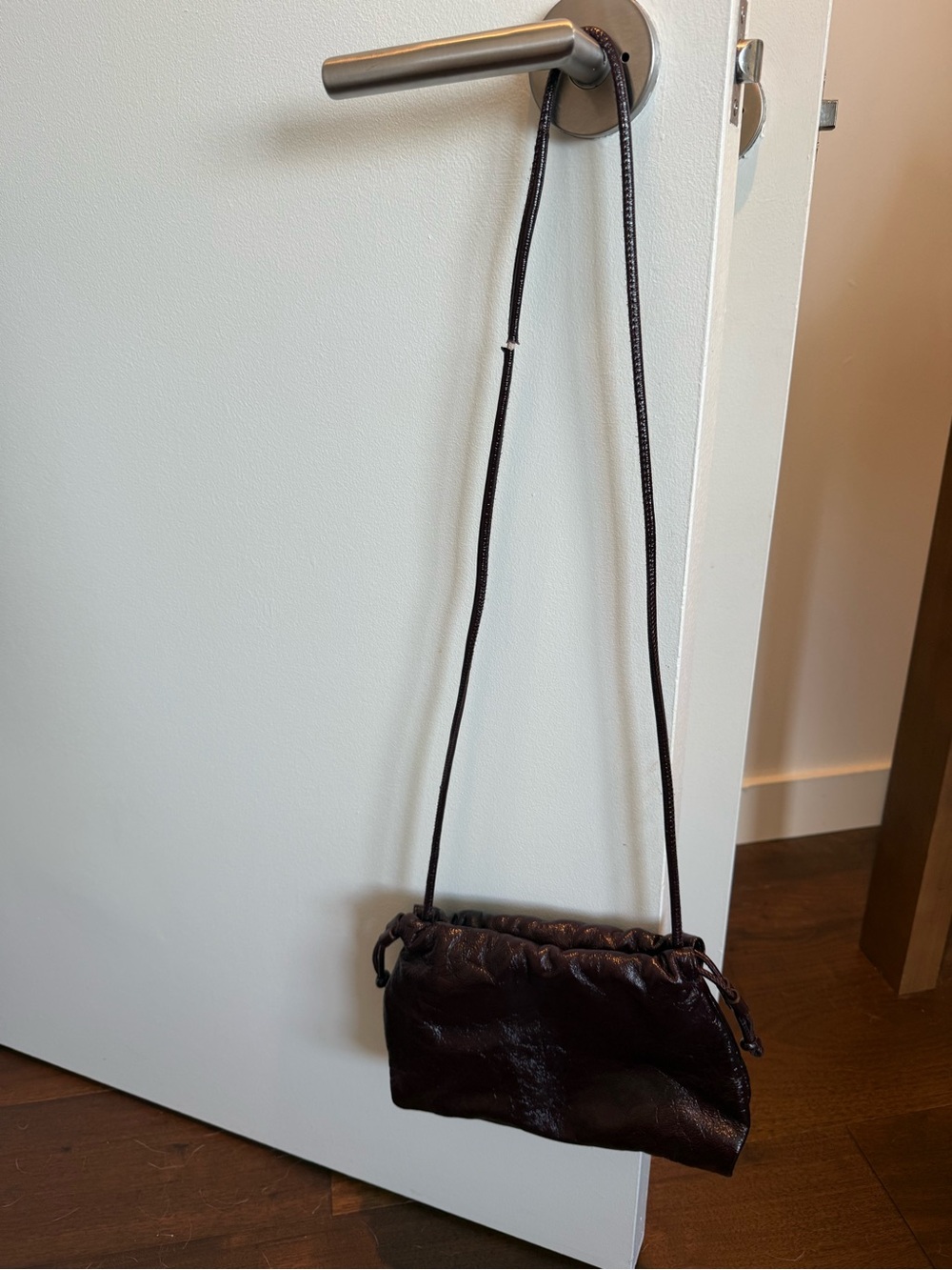 COS Burgundy Leather Drawstring Crossbody Bag
